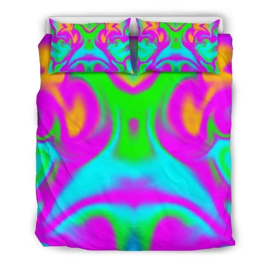 Holographic Neon Liquid Trippy Print Duvet Cover Bedding Set