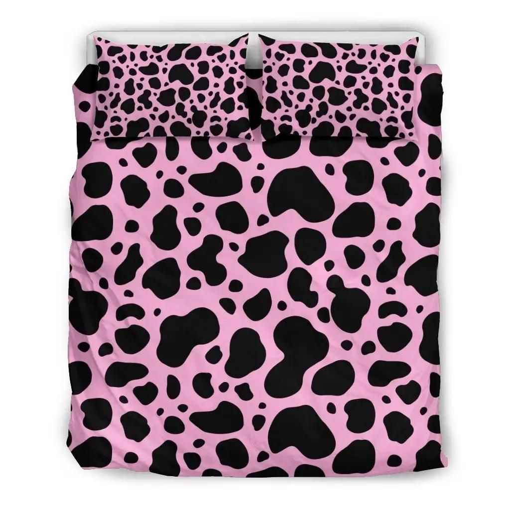 Black And Pink Cow Print Duvet Cover Bedding Set
