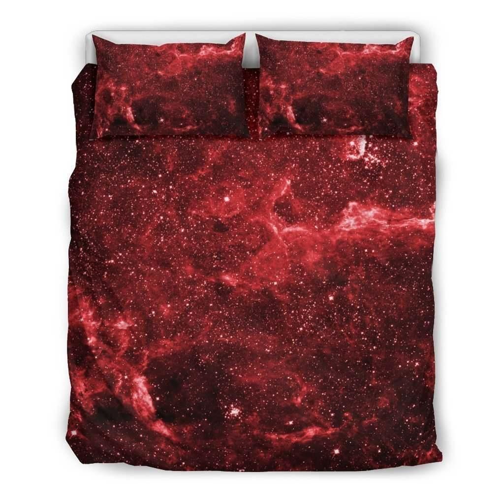 Red Stardust Universe Galaxy Space Print Duvet Cover Bedding Set