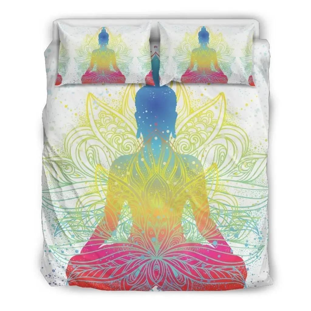 Colorful Buddha Lotus Print Duvet Cover Bedding Set