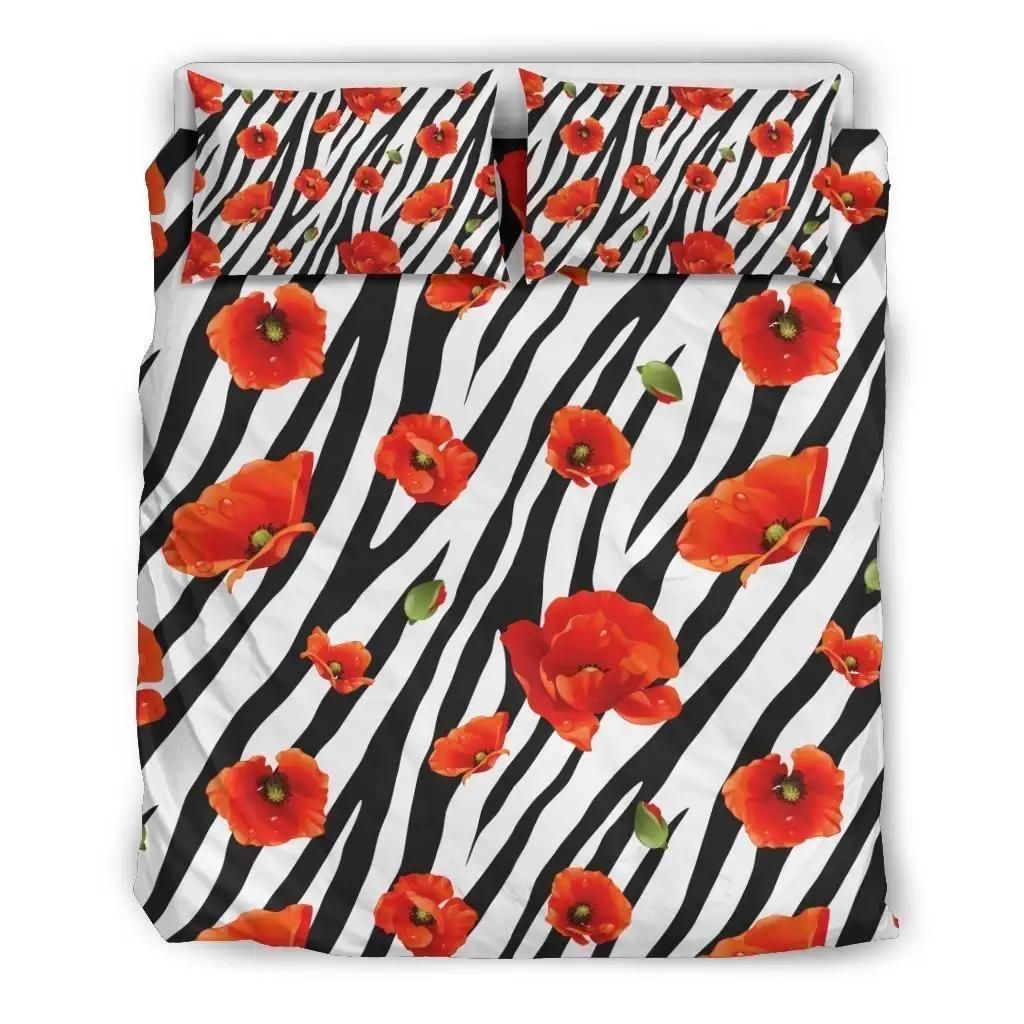 Black White Zebra Flower Pattern Print Duvet Cover Bedding Set