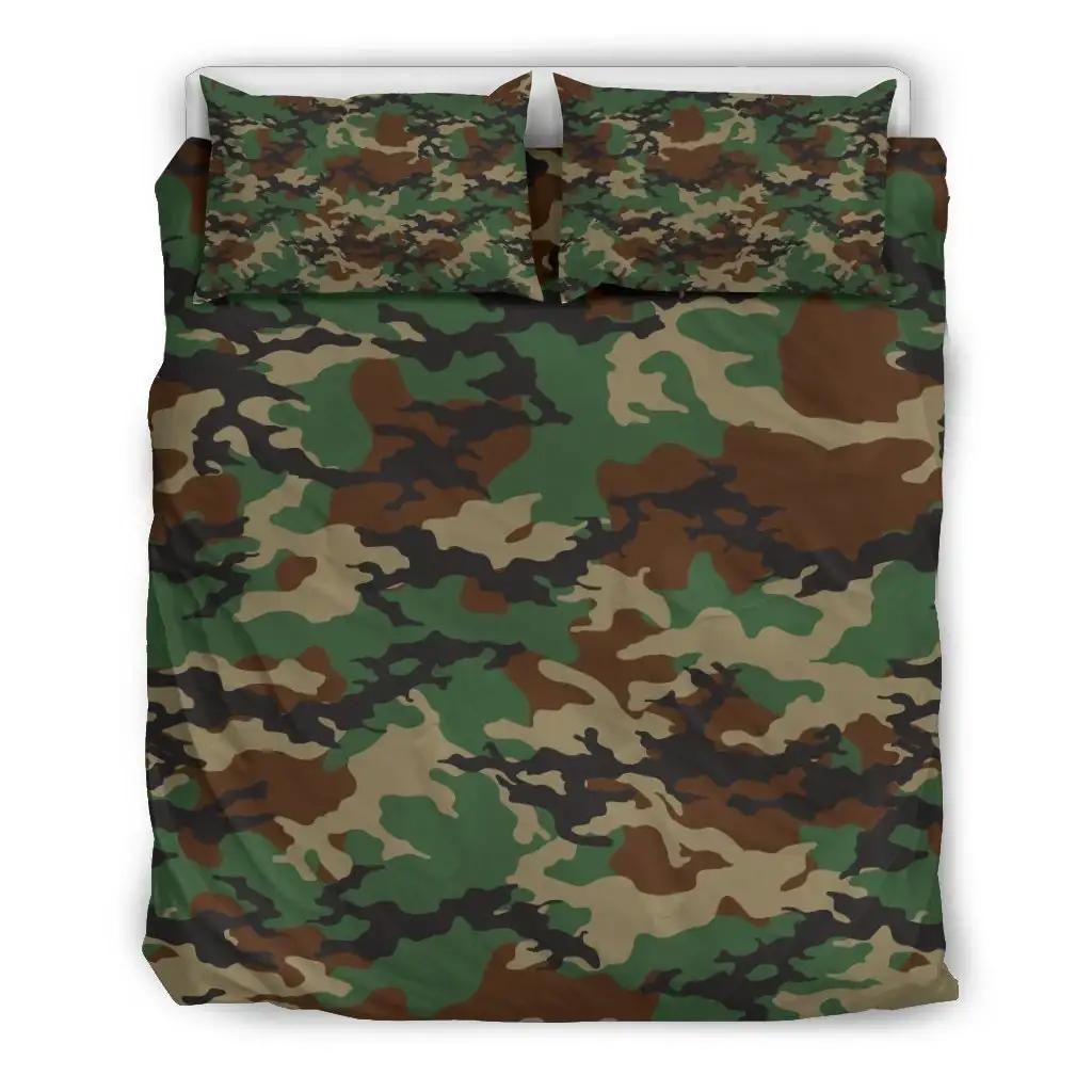Green And Brown Camouflage Print Duvet Cover Bedding Set