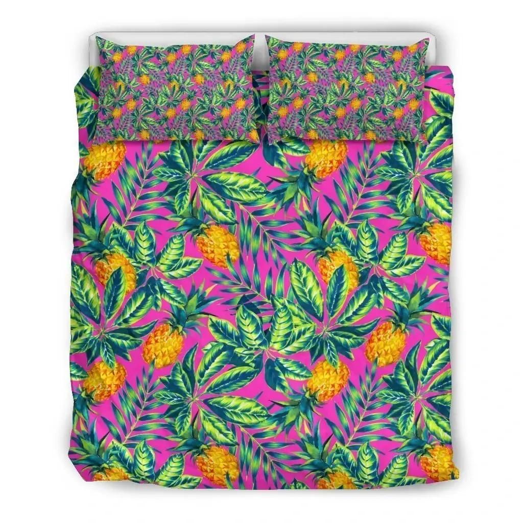 Hot Purple Pineapple Pattern Print Duvet Cover Bedding Set