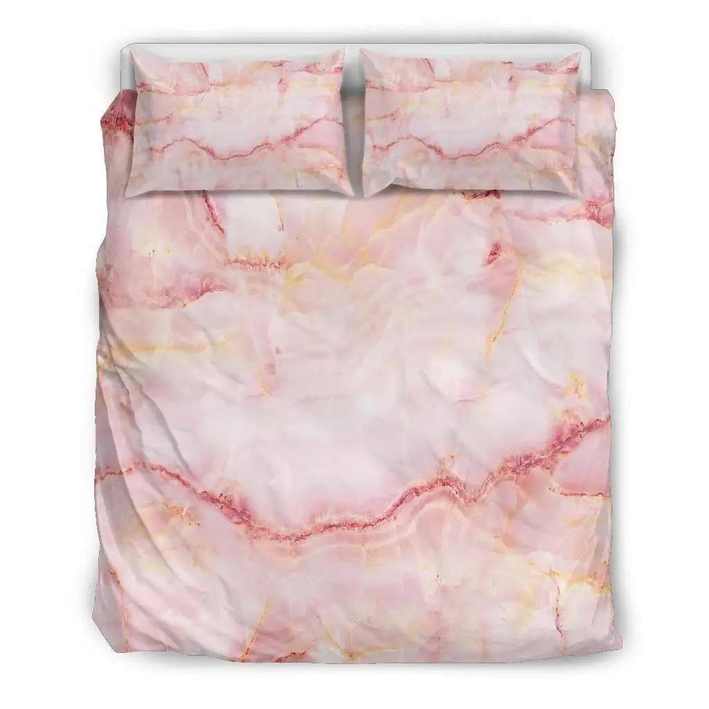 Pink Marble Print Duvet Cover Bedding Set