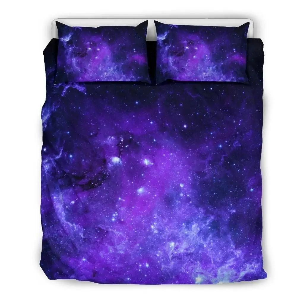 Purple Stars Nebula Galaxy Space Print Duvet Cover Bedding Set