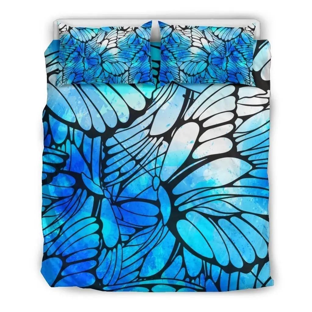 Blue Butterfly Wings Pattern Print Duvet Cover Bedding Set
