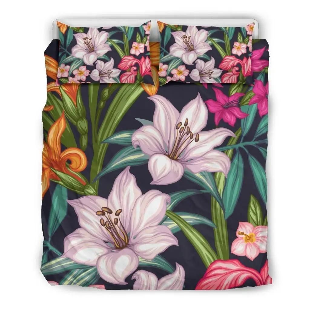 Tropical Flowers Pattern Print Duvet Cover Bedding Set