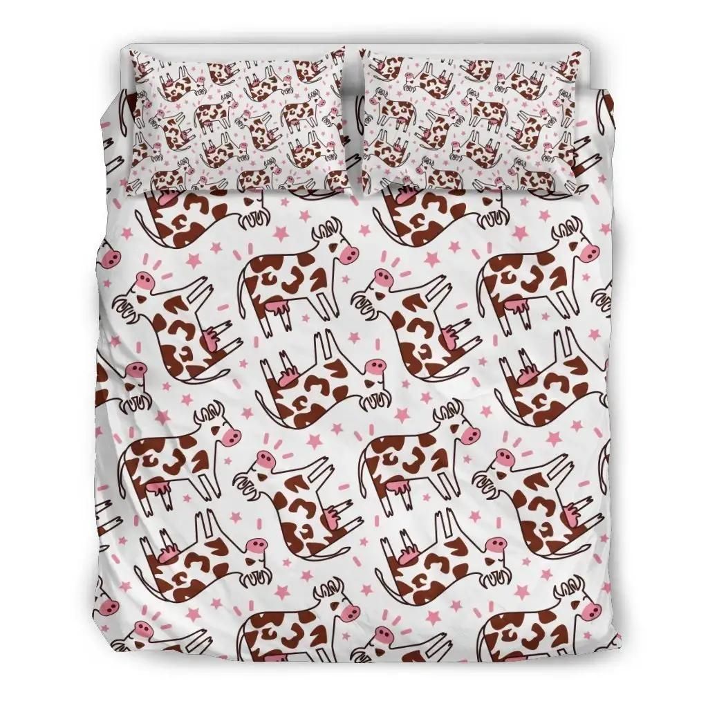 Cartoon Happy Dairy Cow Pattern Print Duvet Cover Bedding Set
