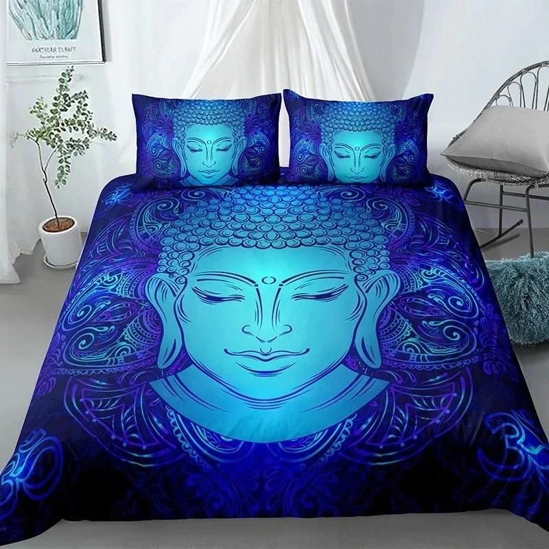 Blue Glowing Buddha Bedding Set Duvet Cover
