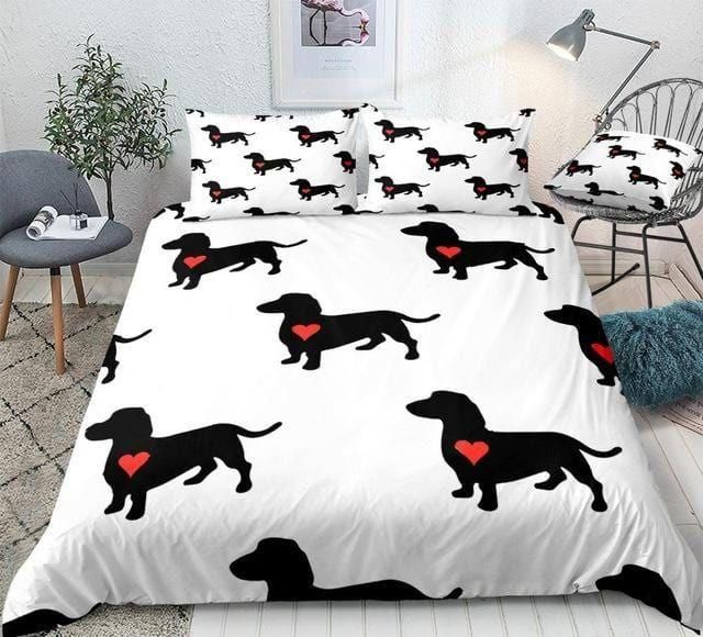 Sausage Dogs with Red Heart Bedding Set Duvet Cover