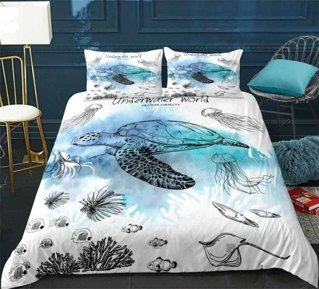 Sea Turtle with Jellyfish Bedding Set Duvet Cover