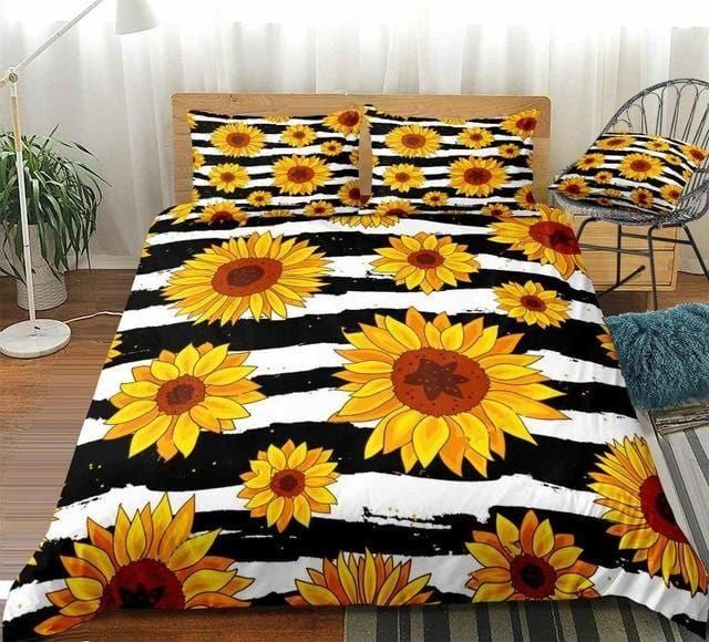 Stripe Sunflowers Bedding Set Duvet Cover