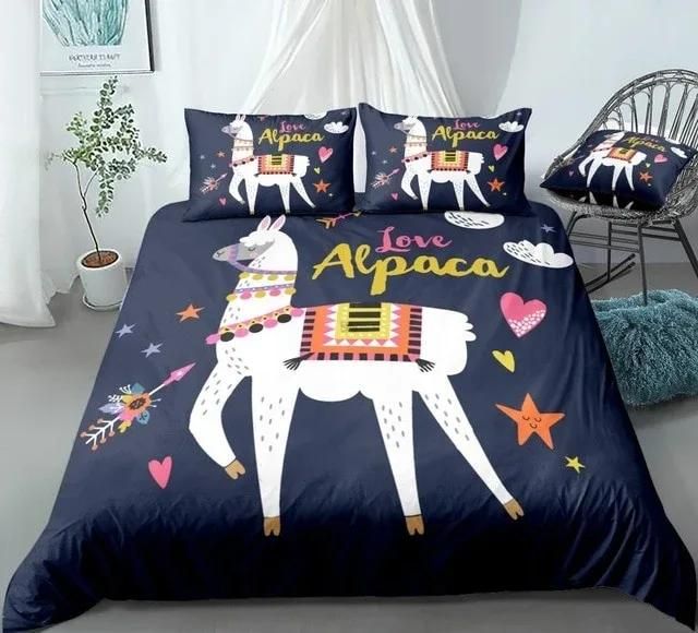 White Alpaca Cartoon Animal Bedding Set Duvet Cover