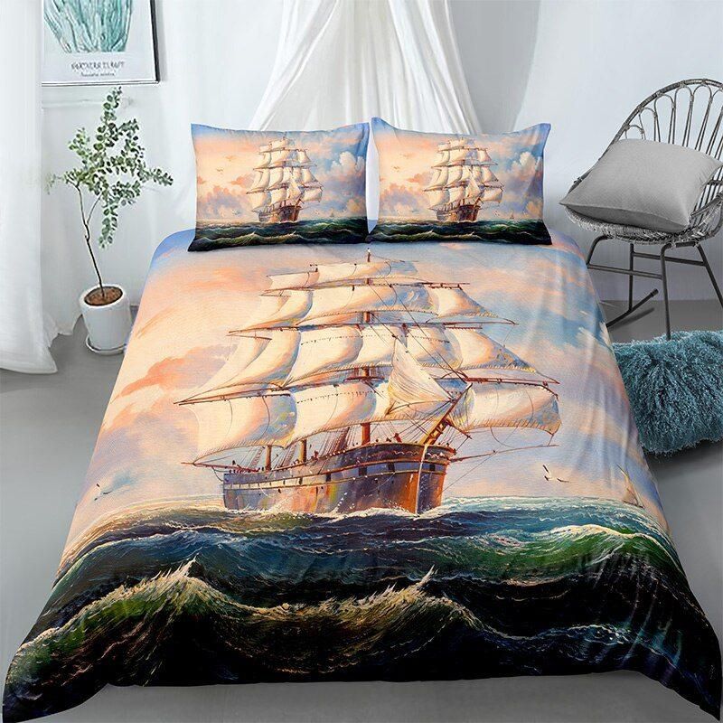 Painted Sailing Ship Bedding Set Duvet Cover