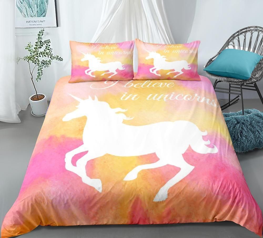 White Unicorn Colorful Bedding Set Duvet Cover