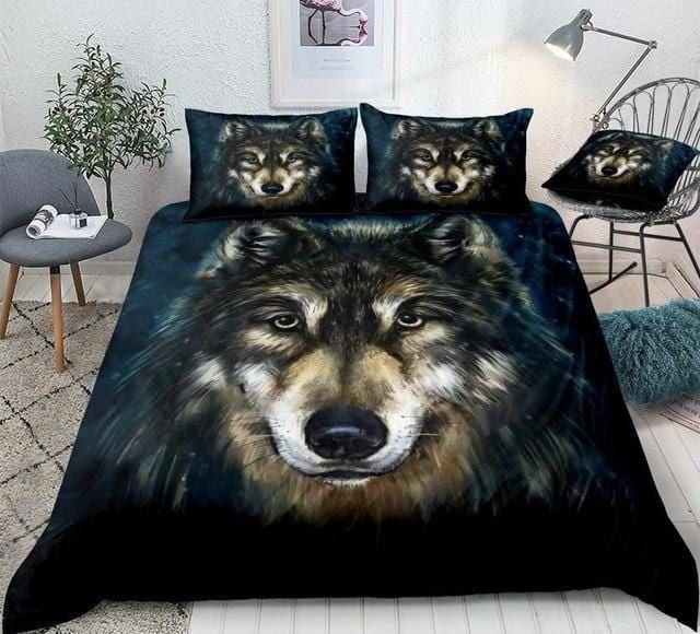 Watercolor Wolf Head Bedding Set Duvet Cover