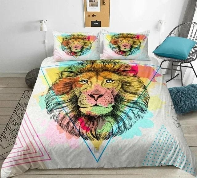 Watercolor Triangle Lion Bedding Set Duvet Cover