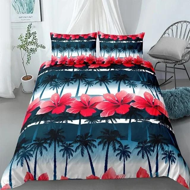 Tropical Flowers And Coconut Trees Bedding Set Duvet Cover