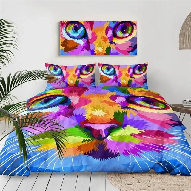 Rainbow Cat Face Bedding Set Duvet Cover