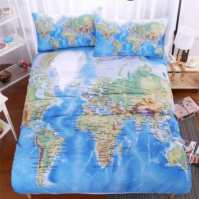 World Map Bedding Set Duvet Cover