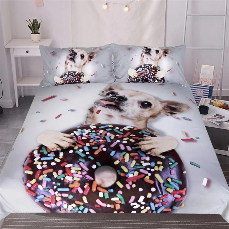 Sweet Donut With Dog Bedding Set Duvet Cover