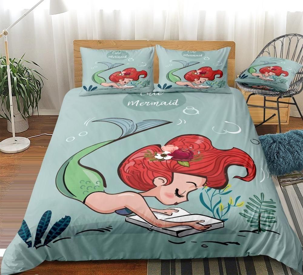 Reading Mermaid Bedding Set Duvet Cover