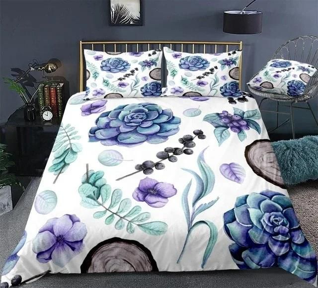 Succulent Violet Flowers and Wood Bedding Set Duvet Cover