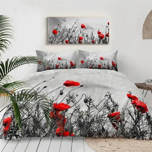 Red Flowers Bedding Set Duvet Cover
