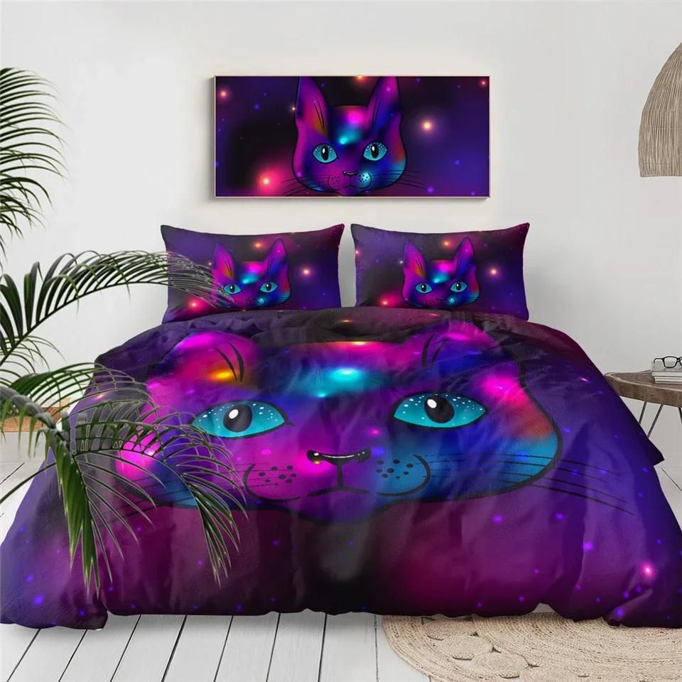 Purple Cat Bedding Set Duvet Cover