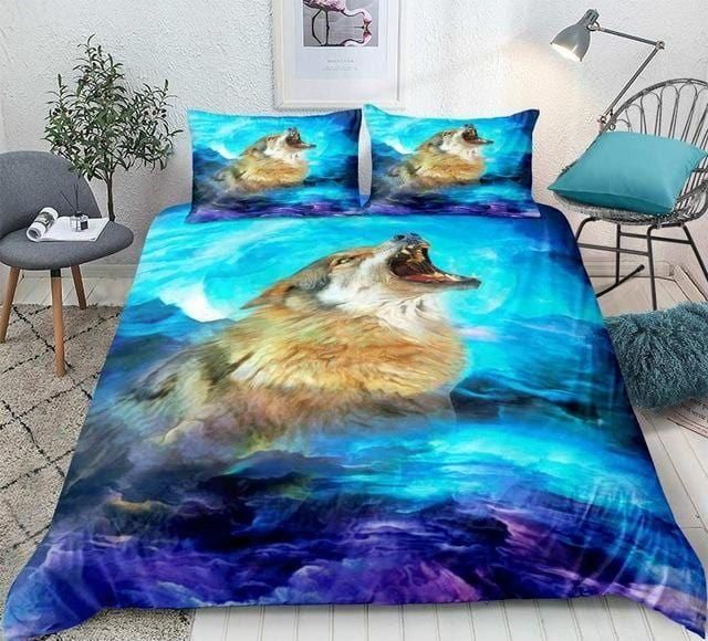 Teen Blue Purple Wolf Bedding Set Duvet Cover