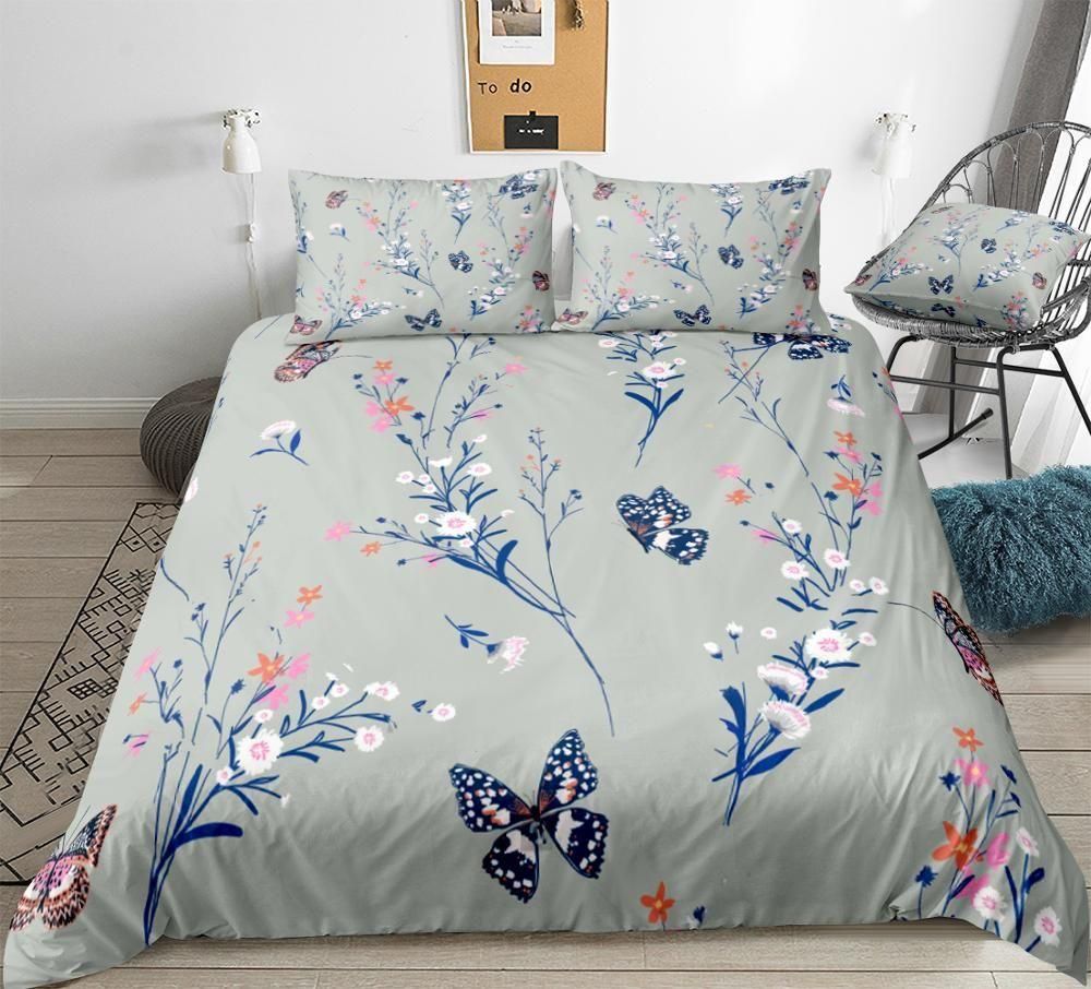 Retro Floral Butterflies Bedding Set Duvet Cover