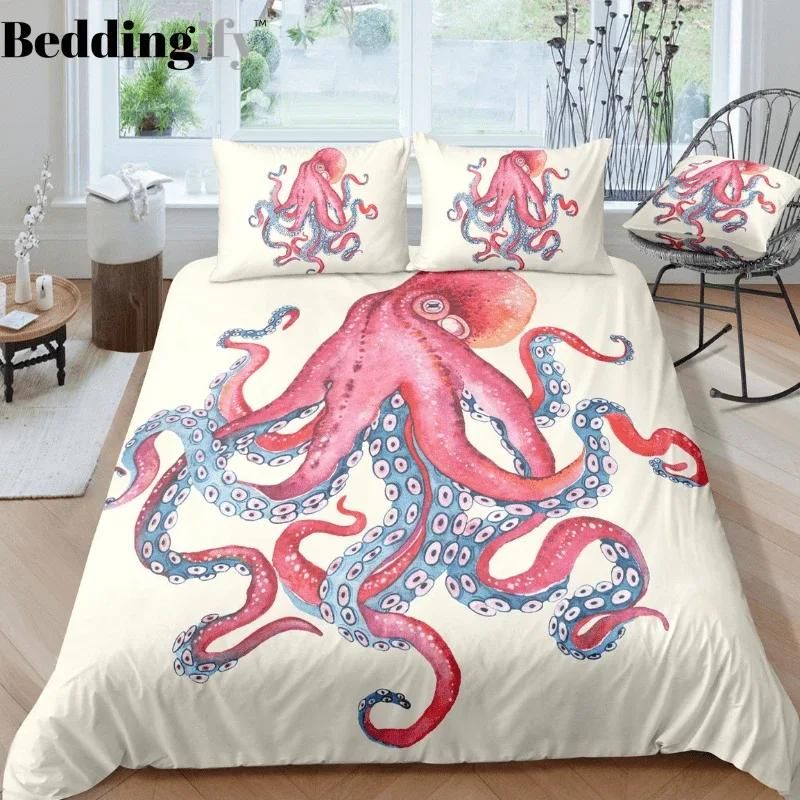 Red Octopus Bedding Set Duvet Cover