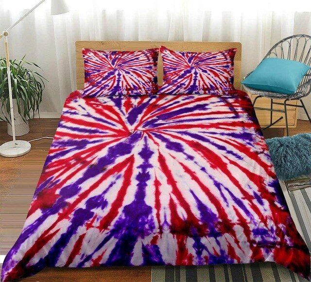 Red Blue Tie-dyed Bedding Set Duvet Cover