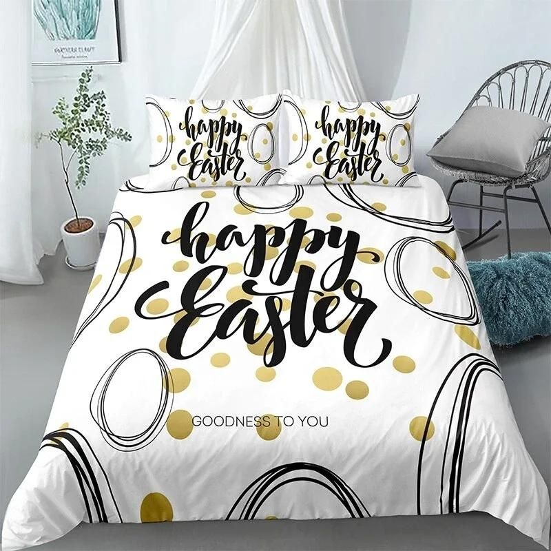 Happy Easter Themed White Bedding Set Duvet Cover