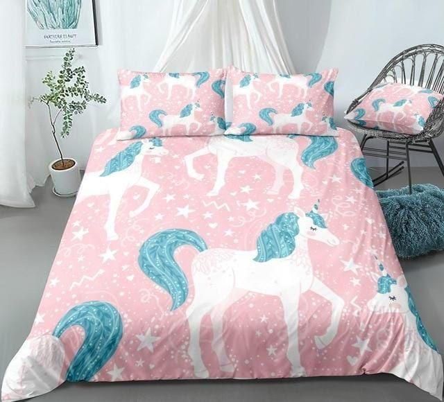 White Unicorn Pink Bedding Set Duvet Cover