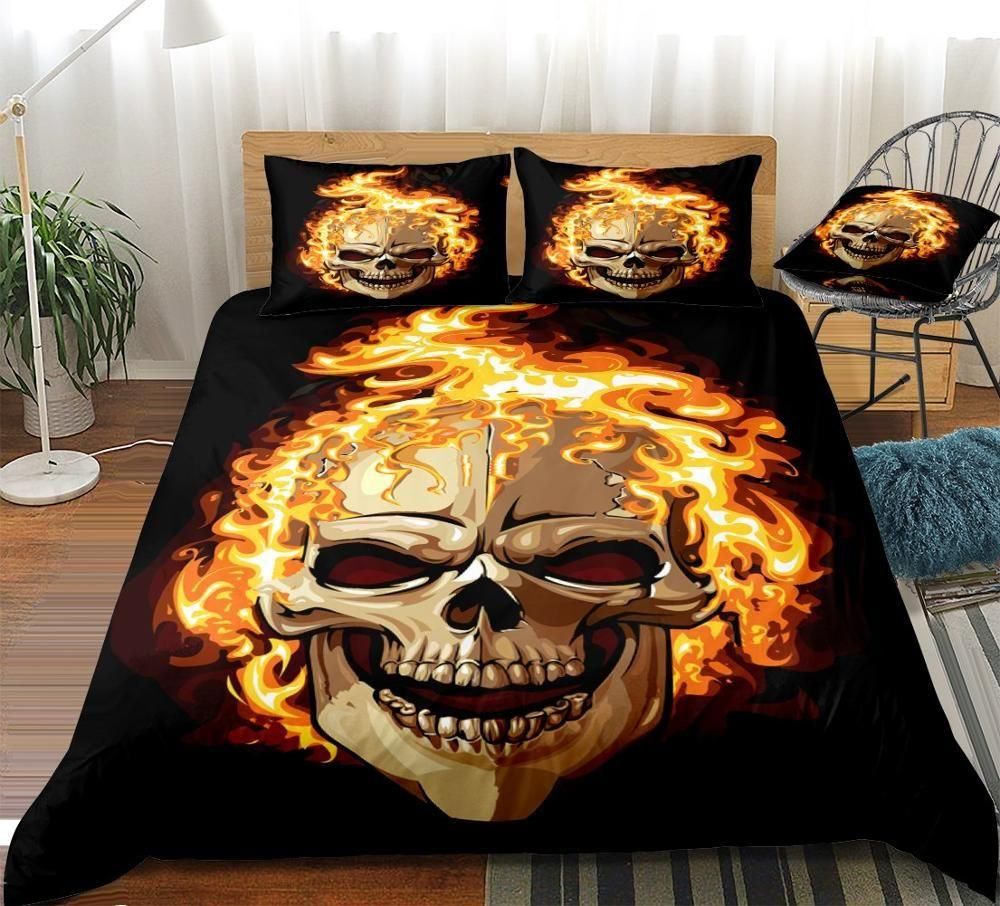 Flaming Skull Black Bedding Set Duvet Cover