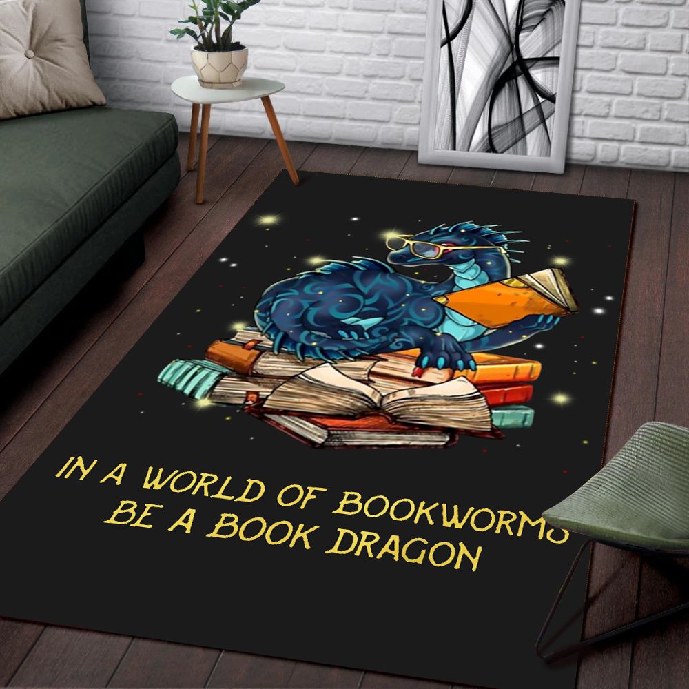 In A World Of Bookworms Be A Book Dragon Area Rug PAN