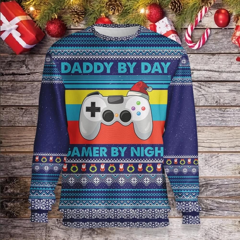 Daddy By Day Gamer By Night Christmas Ugly Sweater  Us3140
