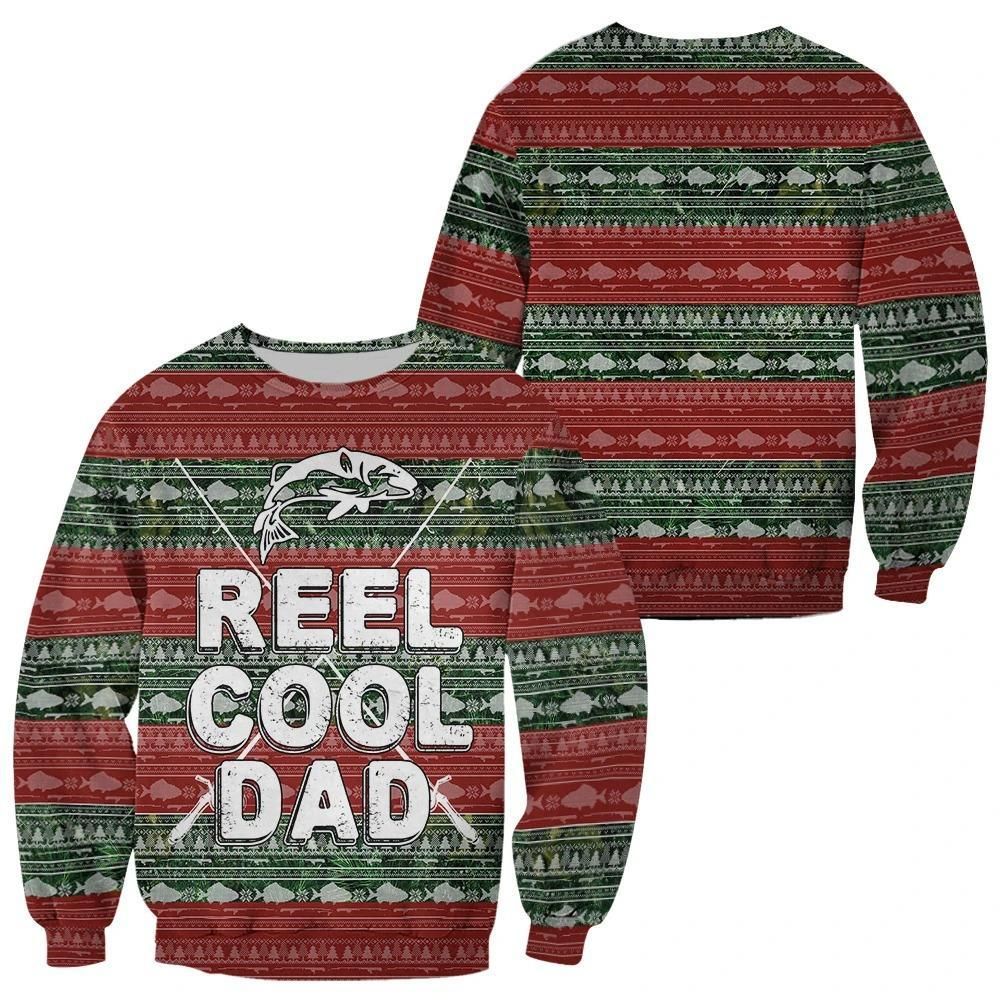 Fishing Reel Cool Dad Ugly Christmas Sweater  Us3036