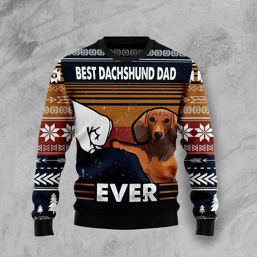 Best Dachshund Dad Ever Christmas Ugly Sweater  Us1776