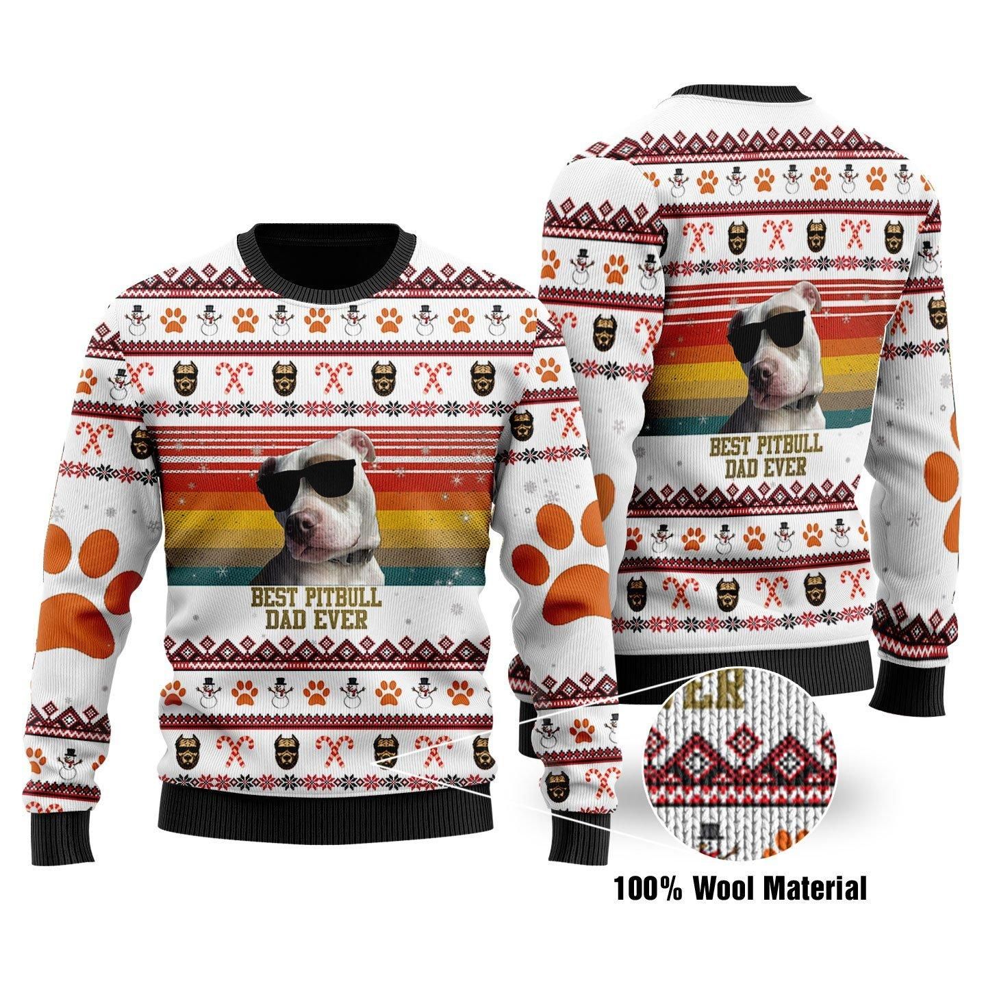 Best Pitbull Dad Ever Christmas Ugly Sweater  Us1731