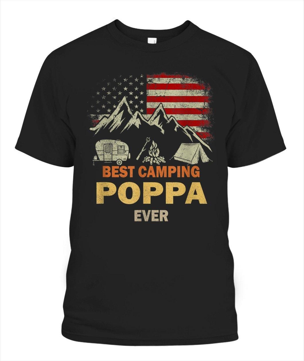 Best Camping Poppa Ever Usa Flag Fathers Day Unisex T Shirt  H1484