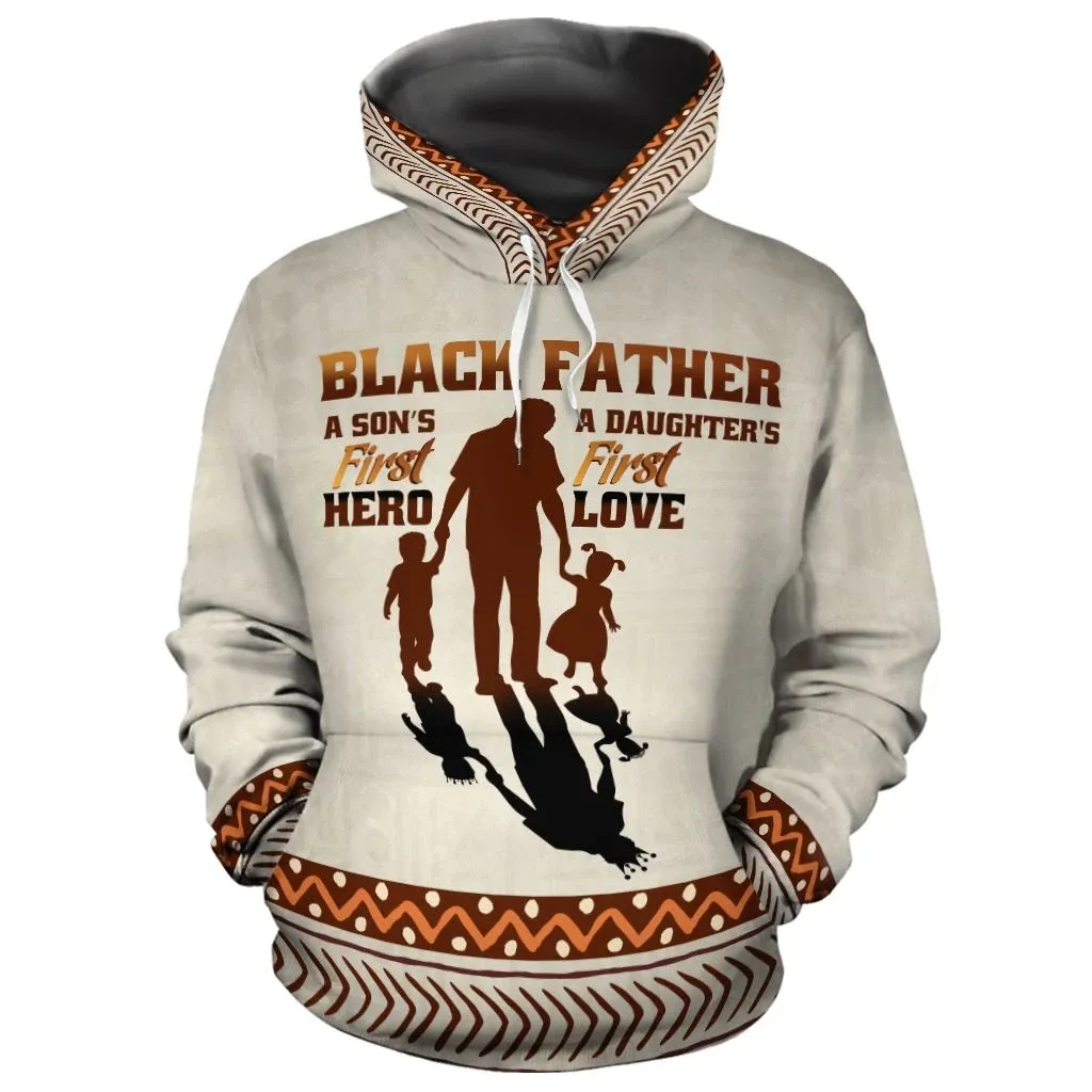 Gift For Dad  Black Dad A Son's First Hero A Daughter's First Love Black 3D Hoodie