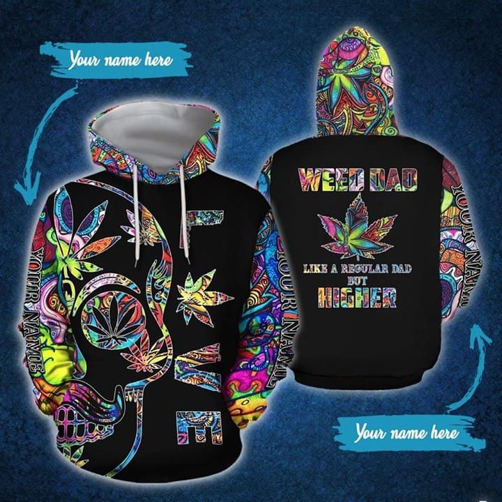 Gift For Dad  Personalized Custom Name Colorful Weed Dad Skull 3D Hoodie