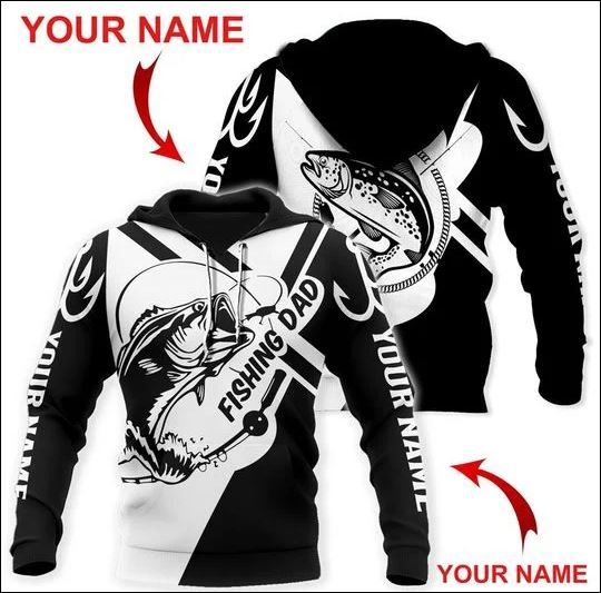 Gift For Dad  Personalized Custom Name Fishing Dad Black And White 3D Hoodie