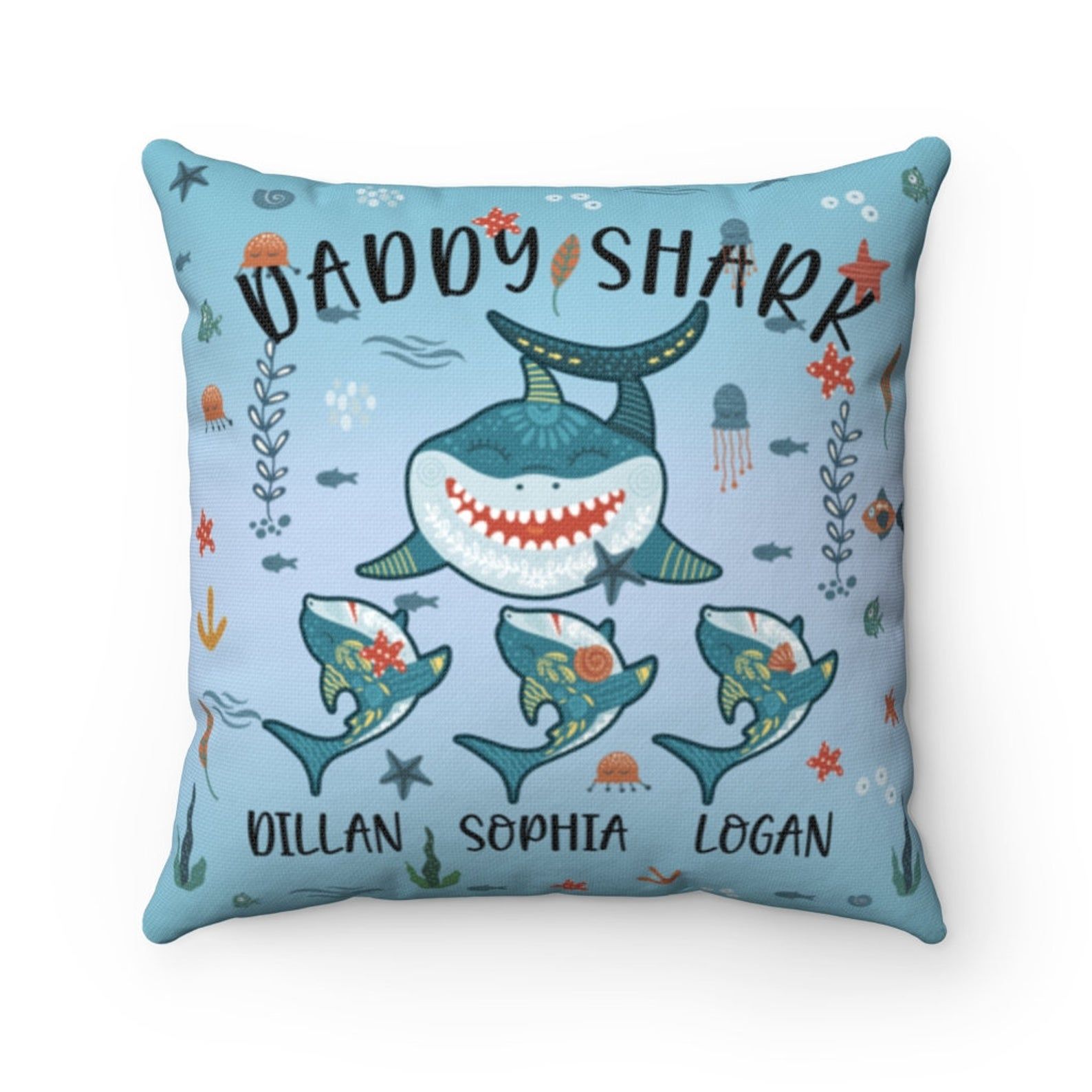 Gift For Dad Personalized Custom Name Daddy Shark Pillow
