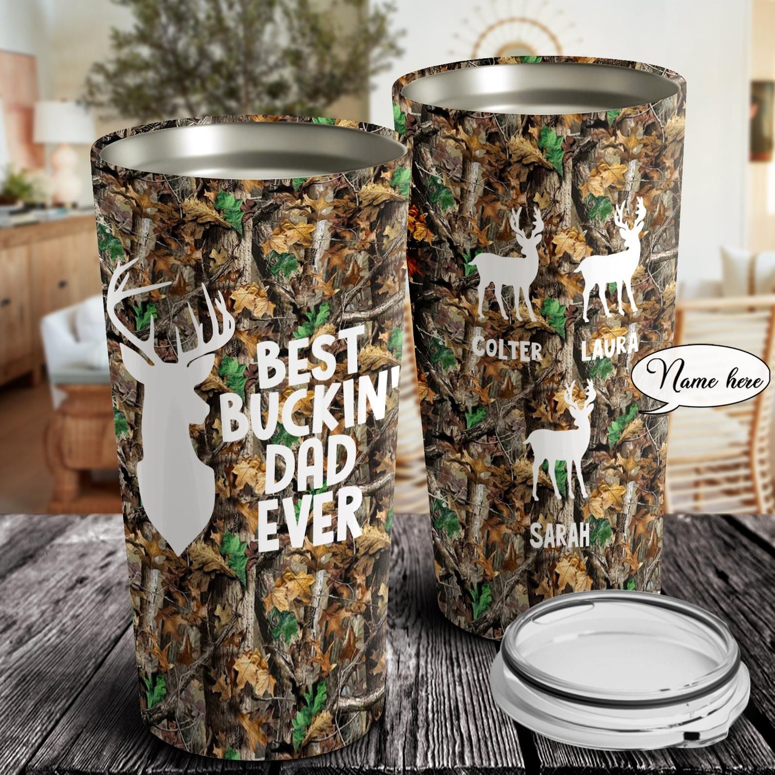 Gift For Dad  Personalized Custom Name Best Fuckin' Dad Ever Deer Hunting Tumbler 20oz
