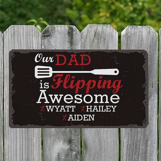 Gift For Dad  Personalized Custom Name Our Dad Is Flipping Kitchen Metal Sign