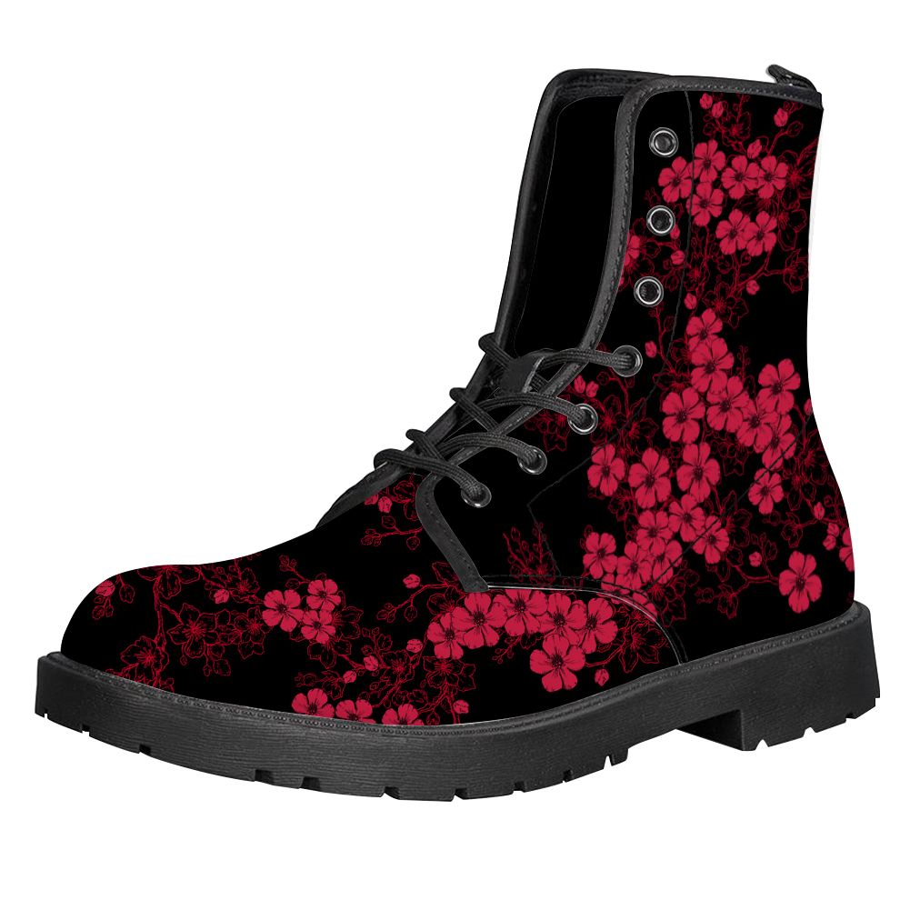 Red Blossom Leather Boot Shoes PAN