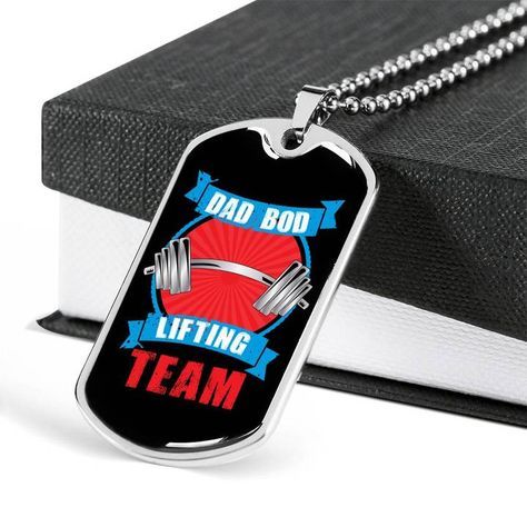 Gift For Dad Father's Day 2021 Dad Bod Lifting Team Weightlifting Dog Tag